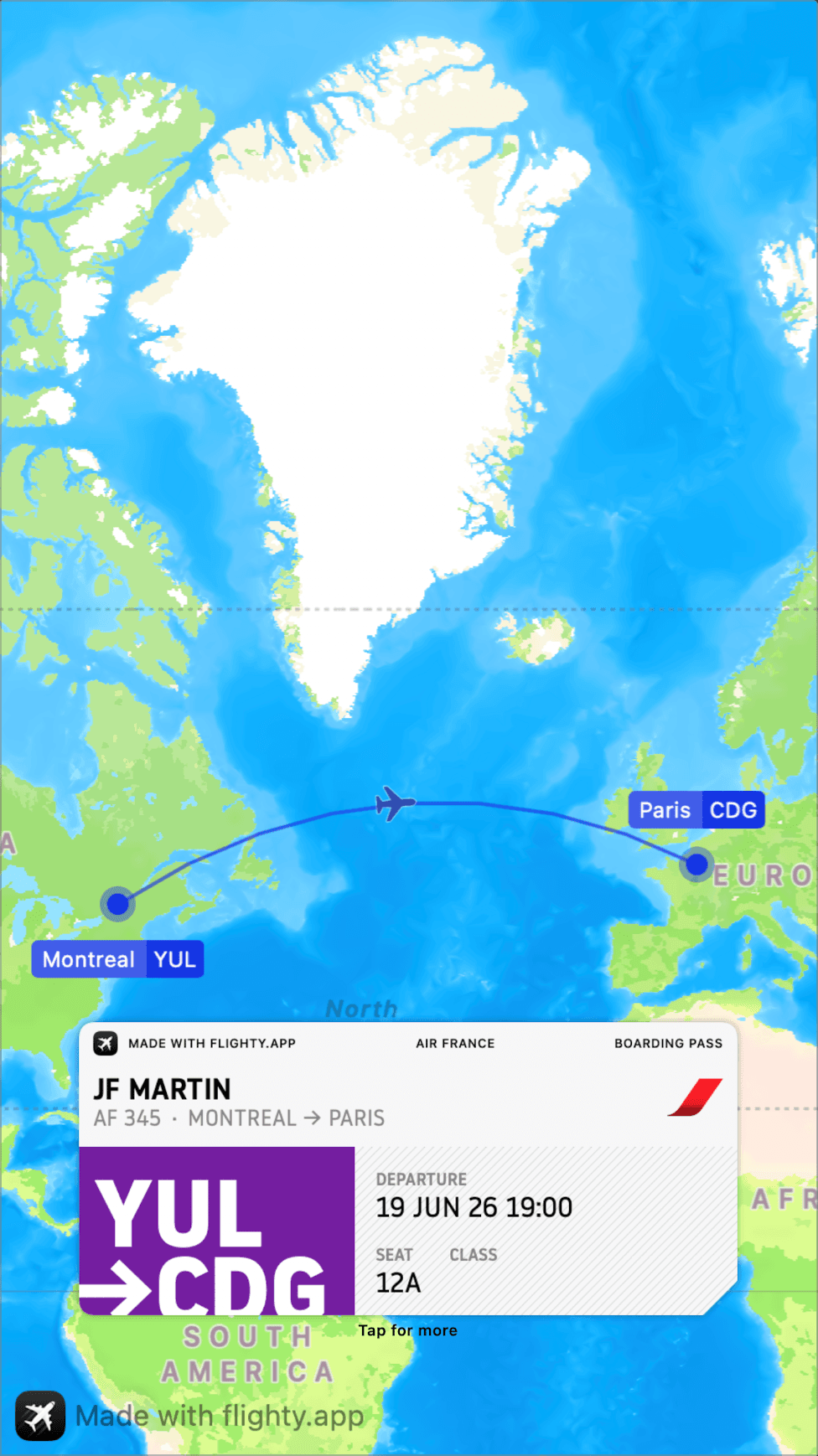 Getting ready for vacation. I guess all new trails should start with the flight path. Here's today's flight path to Paris.
