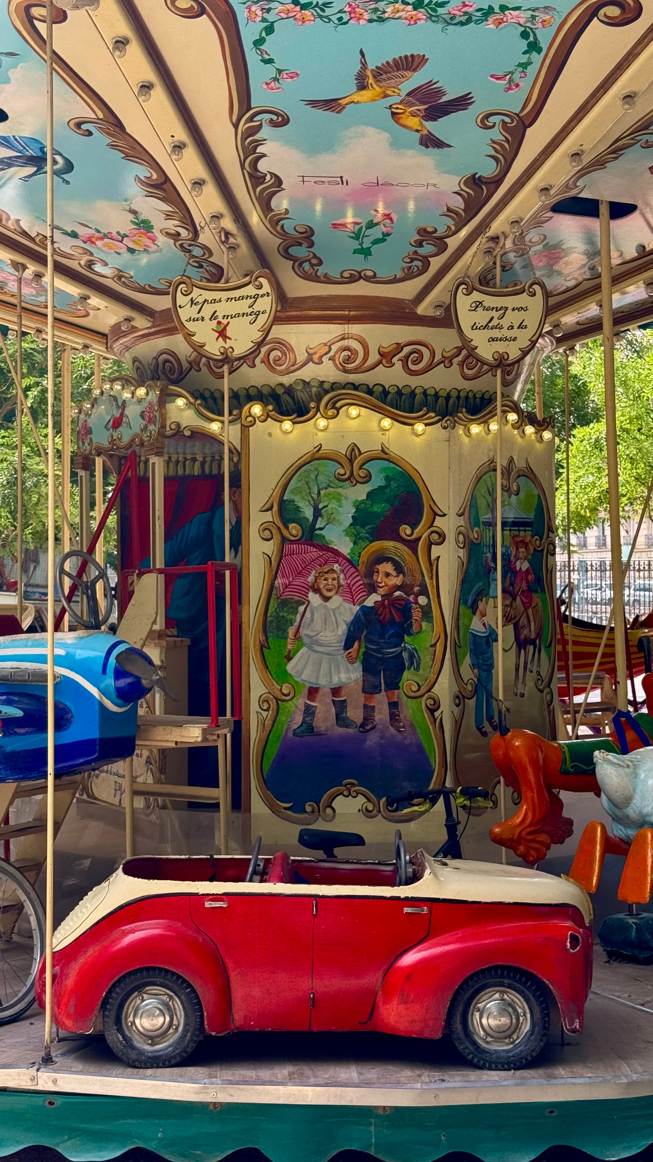 This is the second carousel I stumbled across since arriving in Paris. I love these as they represent artifacts of the old Paris. I wonder how many of these are still operating today. I wish I could share an audio clip, too, so you could hear the circus-type music.
