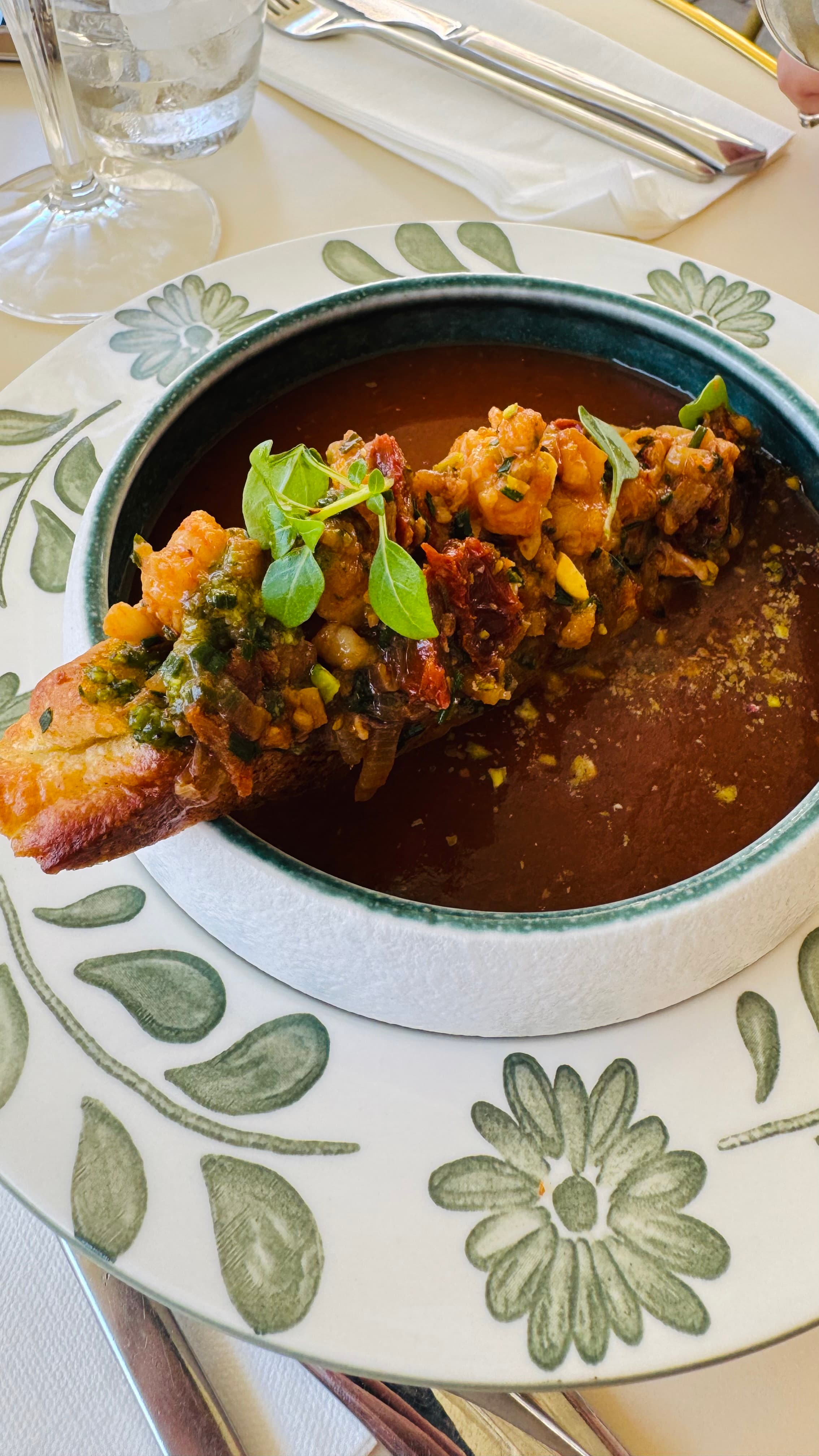 In case you didn’t know: I’m a foody. Stopped at a very nice local restaurant called ‘Le Flore’.  Gaspacho. More to come.