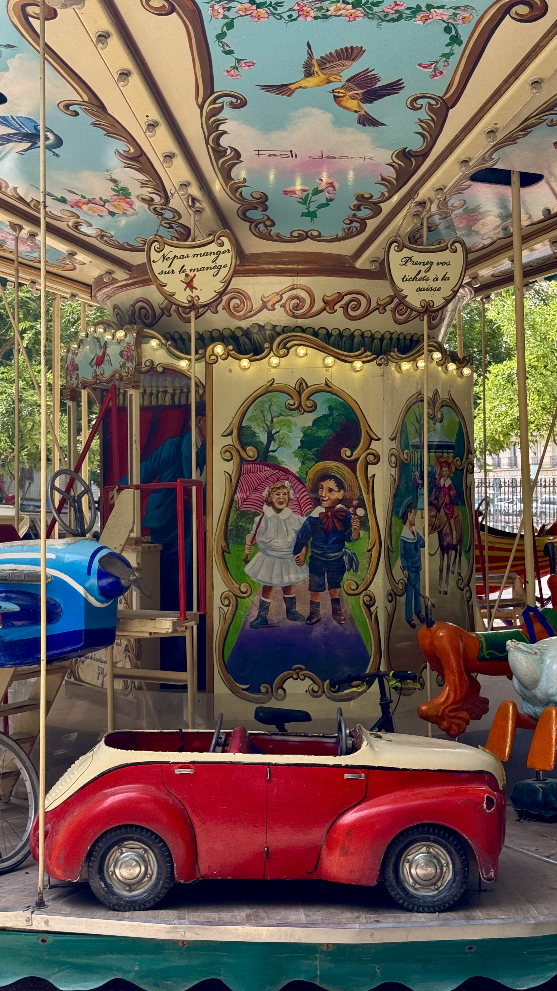 This is the second carousel I stumbled across since arriving in Paris. I love these as they represent artifacts of the old Paris. I wonder how many of these are still operating today. I wish I could share an audio clip, too, so you could hear the circus-type music.