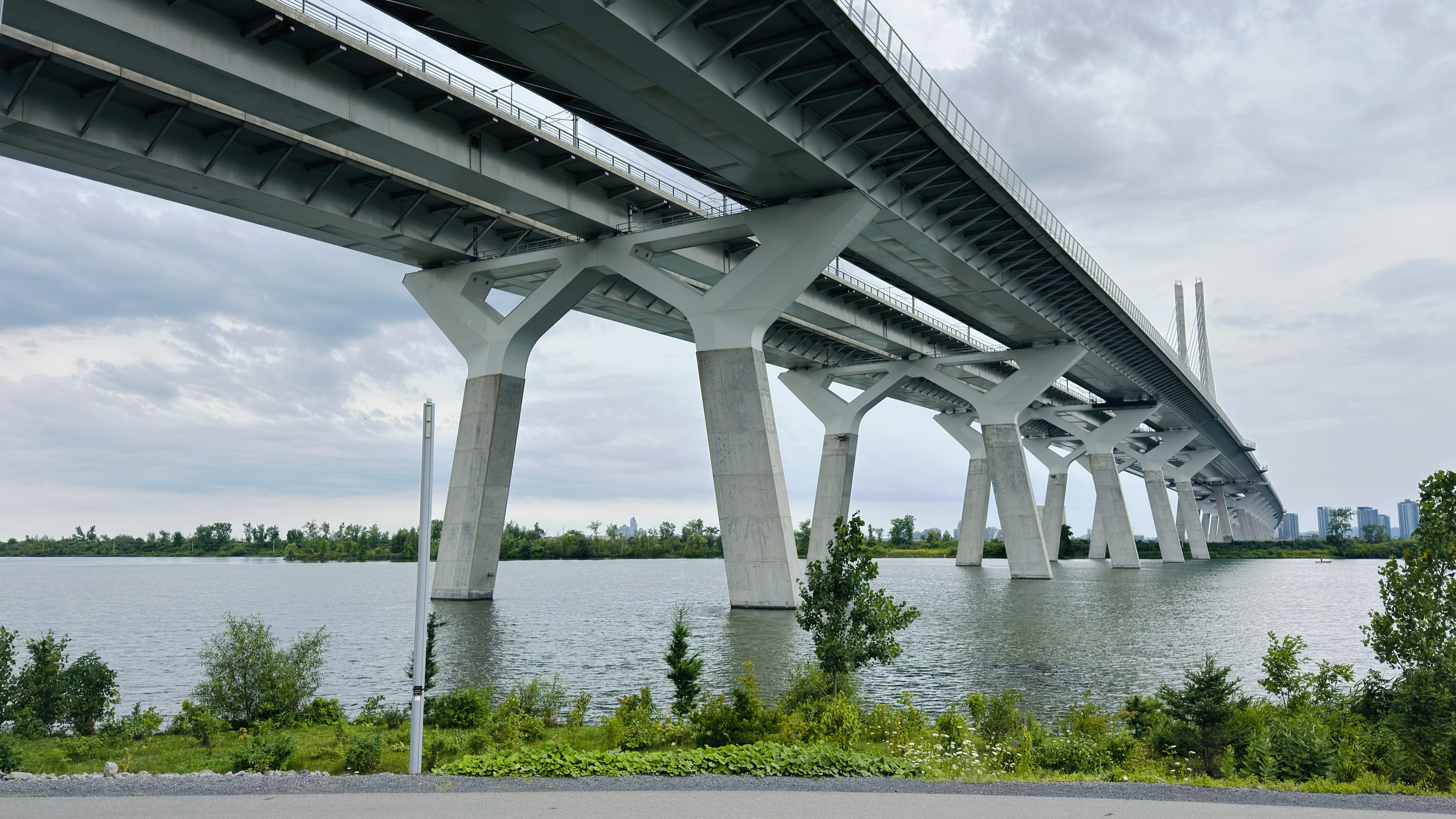 Champlain Bridge, leading to Montreal Island. Brand new and beautiful bridge. Shot during a 34 KM bike ride on the south shore of Montreal’s